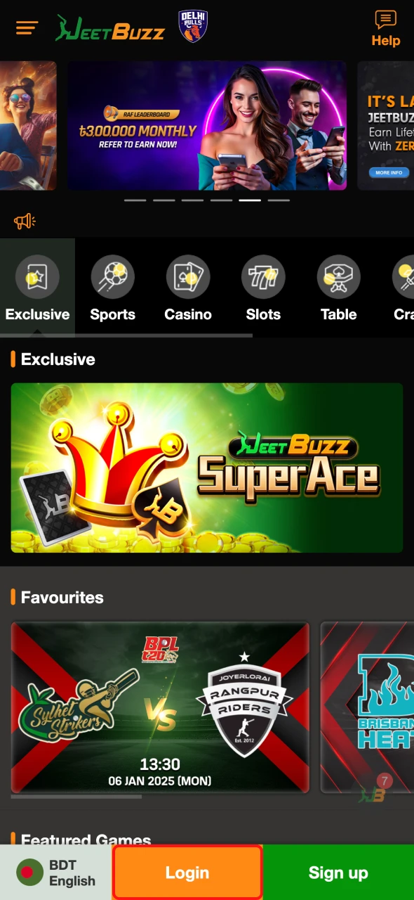 Tap on the JeetBuzz casino login button.